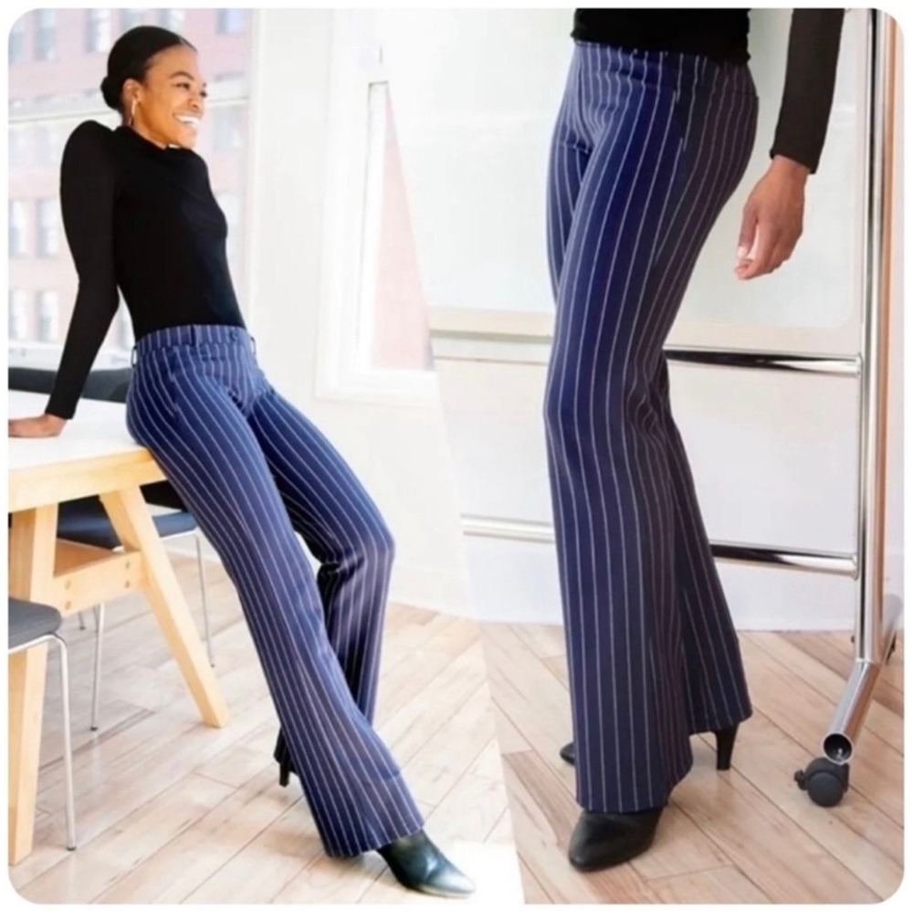 Betabrand Dress Pant Yoga Pants Navy Pinstripe Straight M Petite Corpcore